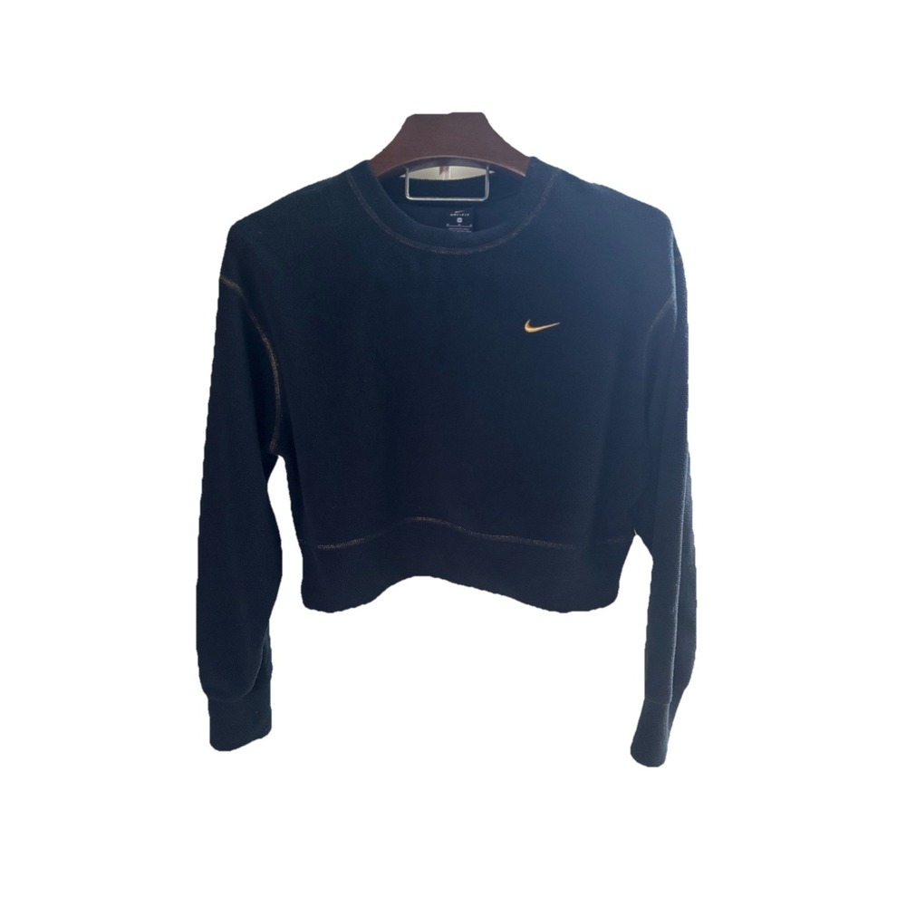 NIKE Women M Therma Icon Clash Fleece Top Gold Stitching Gold Embroidered Swooch - Picture 3 of 10
